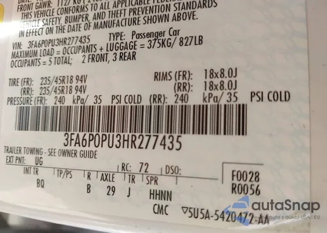 2017 Ford Fusion Energi Se Luxury z USA, uszkodzony, nr VIN 3FA6P0PU3HR277435